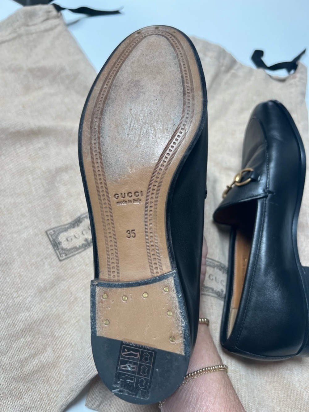 Gucci Black Leather Horsebit Loafers with Gold Hardware - Picture 10 of 14